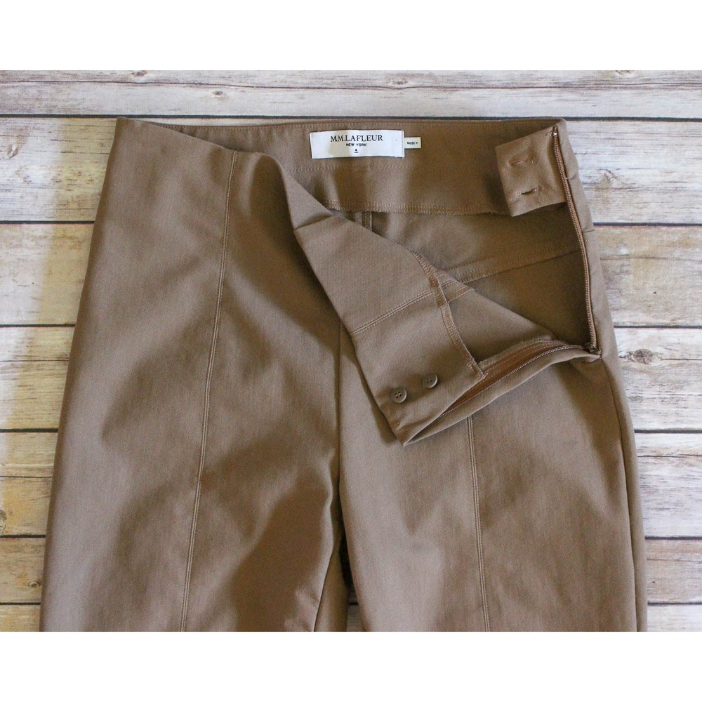 MM.LaFleur Foster Pants Size 4 Brown High Rise Side Zip‎ Slim Straight Trousers - Picture 3 of 7